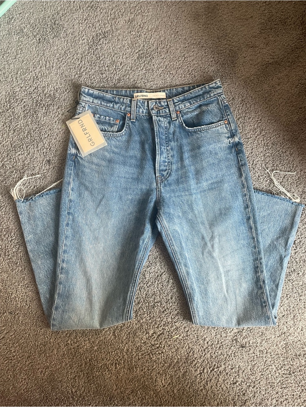 NWT GRLFRND Karolina High Rise Straight Crop Jeans Button Fly Light Wash 28
